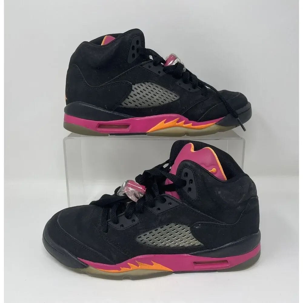 Girls' Nike Air Jordan V 5 Black Bright Cactus Citrus Pink Retro GS 2013 sz 5.5Y
